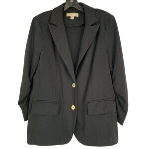Michael Kors Womens Scrunch Sleeve Black Blazer L 3/4 Sleeve Gold RJ10618